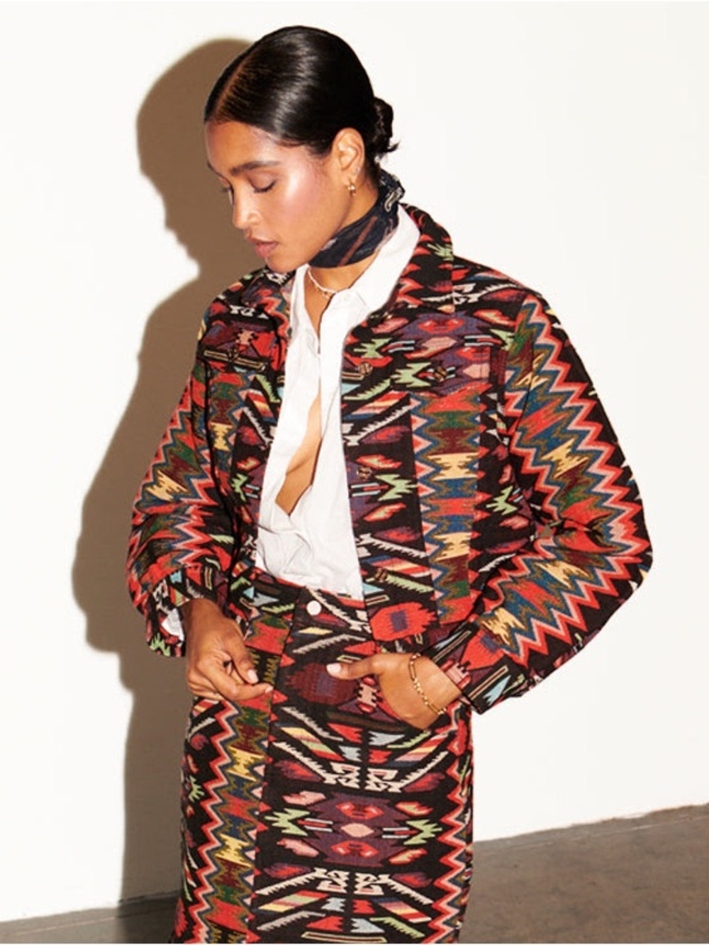 Never Fully Dressed Abstract Print Jacket - Red Aztec Print - XXL